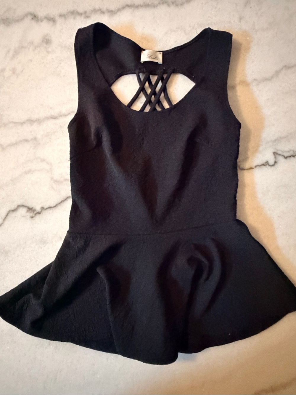 Women’s Black Peplum Tank Top with Lattice Back